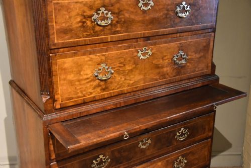 GEORGE II VENEERED WALNUT CHEST ON CHEST TALLBOY - ADDITIONAL PHOTO 9
