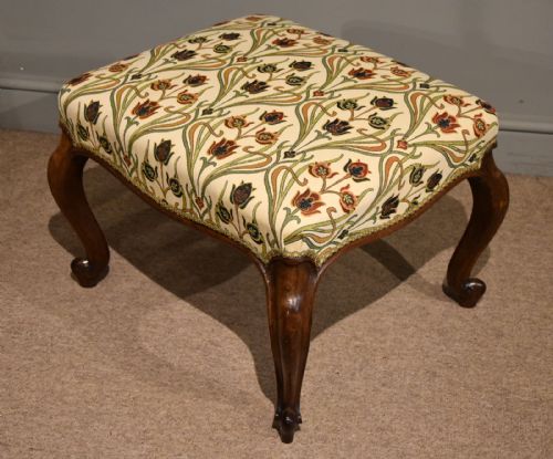 victorian walnut stool with william morris upholstery - CATEGORY: ANTIQUE STOOLS - DATED 19TH CENTURY