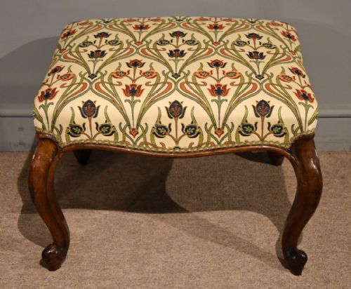 VICTORIAN WALNUT STOOL WITH WILLIAM MORRIS UPHOLSTERY - ADDITIONAL PHOTO 1