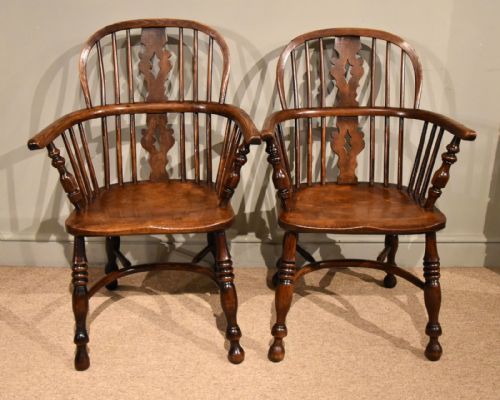 pair ash and elm low back windsor armchairs - CATEGORY: ANTIQUE CHAIRS - DATED 19TH CENTURY