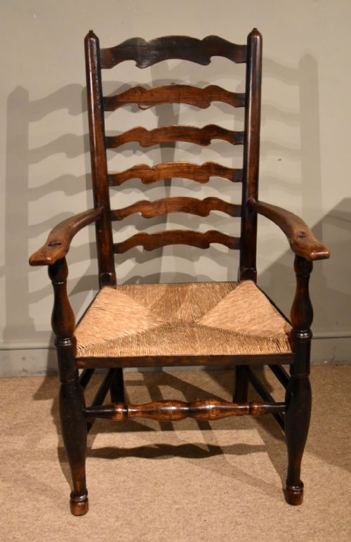 north country ladder back ash armchair - CATEGORY: ANTIQUE CHAIRS - DATED 18TH CENTURY
