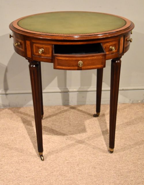 LATE 19TH MAHOGANY CIRCULAR LEATHER TOPPED TABLE - ADDITIONAL PHOTO 3