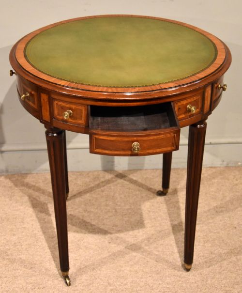 LATE 19TH MAHOGANY CIRCULAR LEATHER TOPPED TABLE - ADDITIONAL PHOTO 4