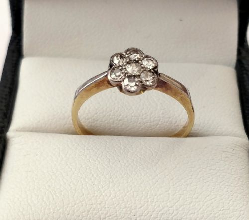 VICTORIAN DIAMOND DAISY CLUSTER RING 14CT GOLD SIZE P - ADDITIONAL PHOTO 1