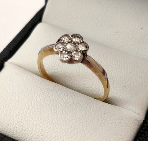 VICTORIAN DIAMOND DAISY CLUSTER RING 14CT GOLD SIZE P - ADDITIONAL PHOTO 2