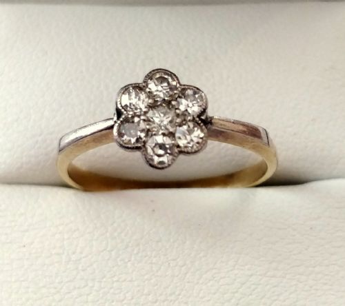 VICTORIAN DIAMOND DAISY CLUSTER RING 14CT GOLD SIZE P - ADDITIONAL PHOTO 3