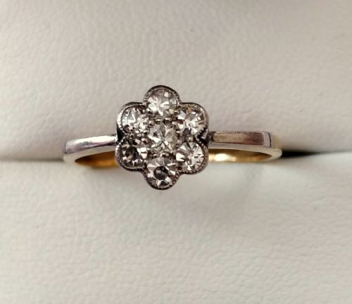 VICTORIAN DIAMOND DAISY CLUSTER RING 14CT GOLD SIZE P - ADDITIONAL PHOTO 4