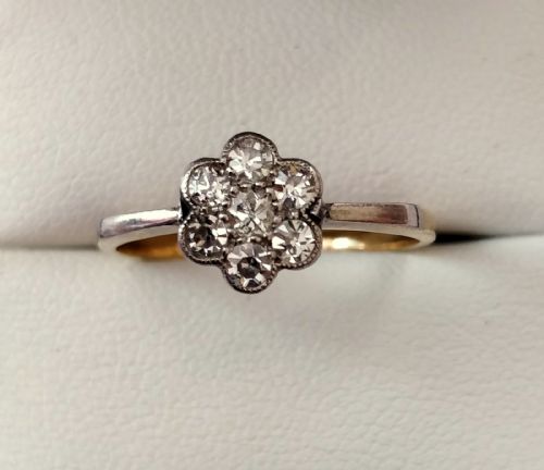 victorian diamond daisy cluster ring 14ct gold size p - CATEGORY: ANTIQUE JEWELLERY - DATED VICTORIAN