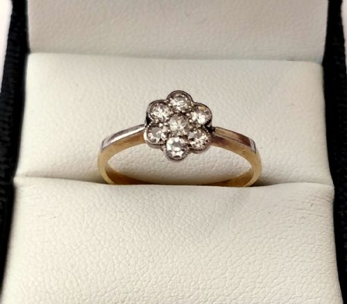 VICTORIAN DIAMOND DAISY CLUSTER RING 14CT GOLD SIZE P - ADDITIONAL PHOTO 6