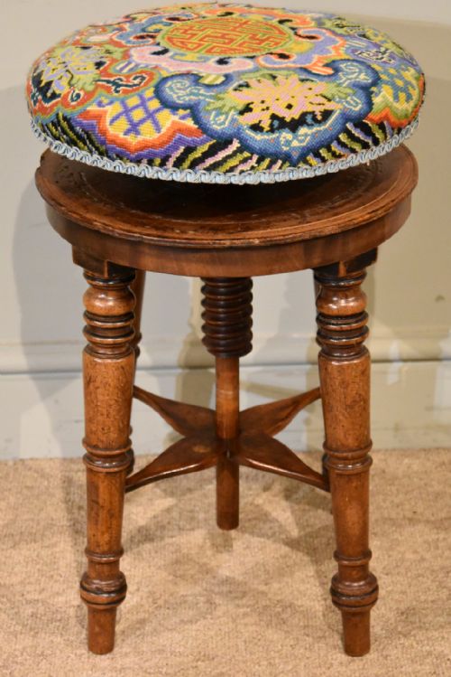 REGENCY WALNUT ADJUSTABLE PIANO STOOL - ADDITIONAL PHOTO 2