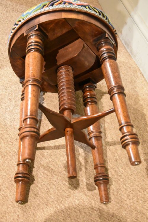 REGENCY WALNUT ADJUSTABLE PIANO STOOL - ADDITIONAL PHOTO 5