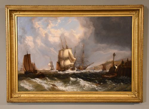oil painting by william broome of ramsgate coastal shipping - CATEGORY: ANTIQUE ART - DATED 1880