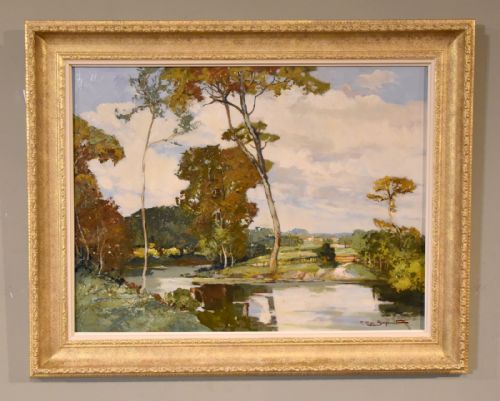 oil painting by francesco pablo de besperato a river landscape - CATEGORY: ANTIQUE ART - DATED 1950