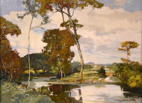 OIL PAINTING BY FRANCESCO PABLO DE BESPERATO A RIVER LANDSCAPE - ADDITIONAL PHOTO 1