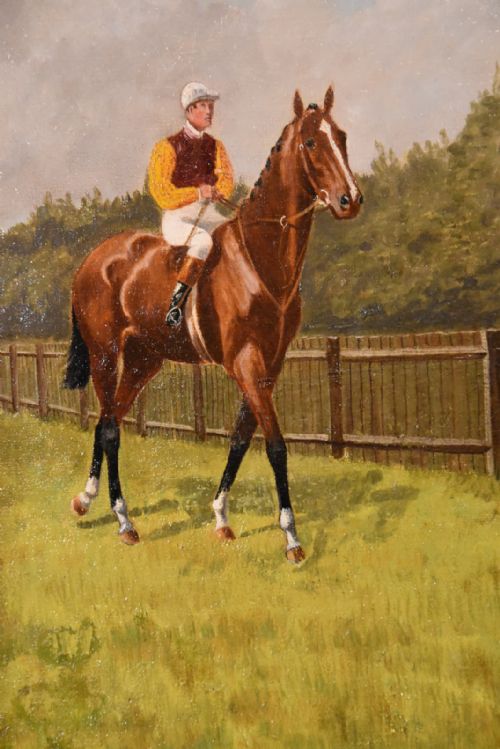 OIL PAINTING PAIR BY WALTER VERNON RACEHORSE SCENES - ADDITIONAL PHOTO 4
