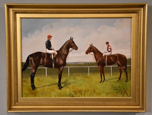 OIL PAINTING PAIR BY WALTER VERNON RACEHORSE SCENES - ADDITIONAL PHOTO 6
