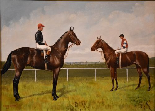OIL PAINTING PAIR BY WALTER VERNON RACEHORSE SCENES - ADDITIONAL PHOTO 7