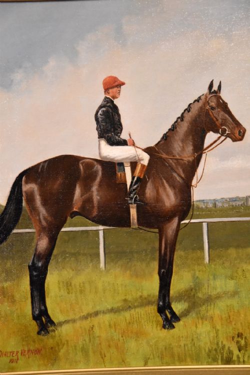OIL PAINTING PAIR BY WALTER VERNON RACEHORSE SCENES - ADDITIONAL PHOTO 8