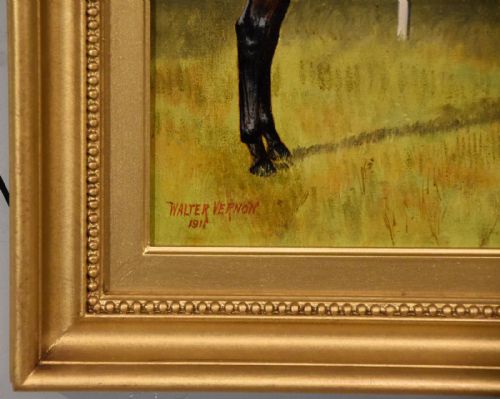 OIL PAINTING PAIR BY WALTER VERNON RACEHORSE SCENES - ADDITIONAL PHOTO 9
