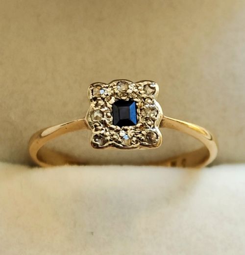 18CT GOLD PLATINUM ART DECO SAPPHIRE AND DIAMOND RING SIZE M5 - ADDITIONAL PHOTO 1