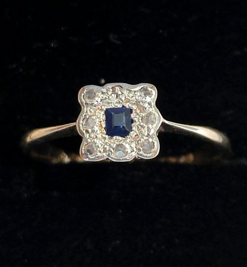 18CT GOLD PLATINUM ART DECO SAPPHIRE AND DIAMOND RING SIZE M5 - ADDITIONAL PHOTO 3