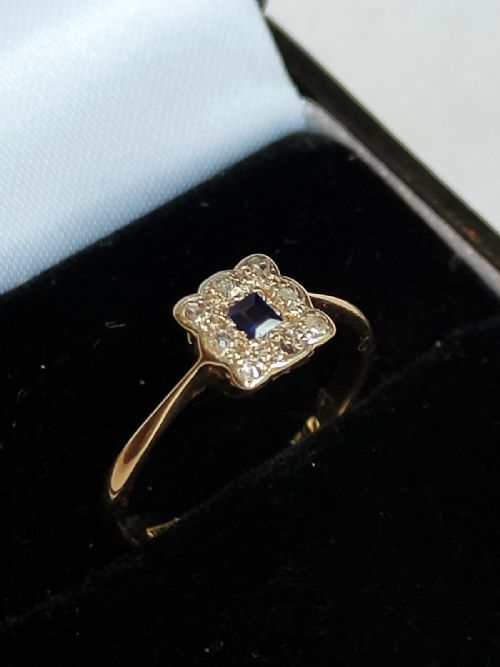 18CT GOLD PLATINUM ART DECO SAPPHIRE AND DIAMOND RING SIZE M5 - ADDITIONAL PHOTO 5