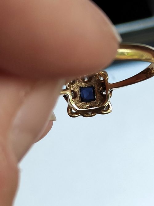18CT GOLD PLATINUM ART DECO SAPPHIRE AND DIAMOND RING SIZE M5 - ADDITIONAL PHOTO 6