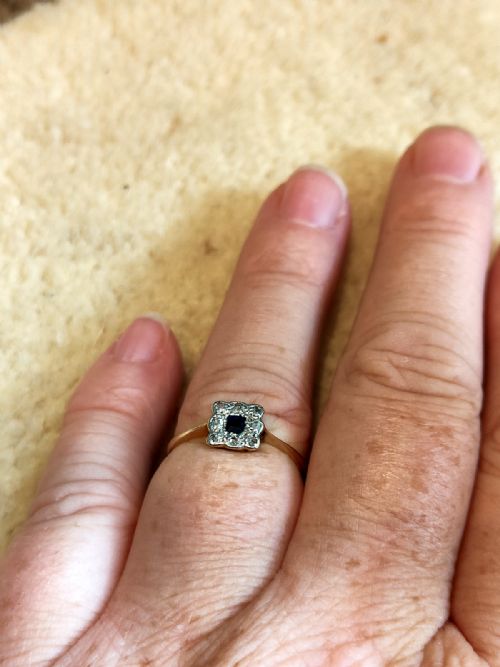 18CT GOLD PLATINUM ART DECO SAPPHIRE AND DIAMOND RING SIZE M5 - ADDITIONAL PHOTO 7
