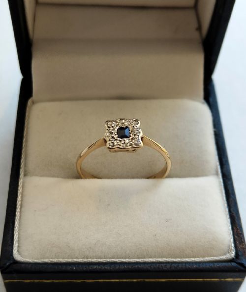 18CT GOLD PLATINUM ART DECO SAPPHIRE AND DIAMOND RING SIZE M5 - ADDITIONAL PHOTO 8