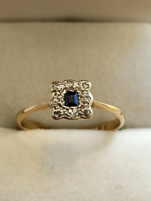 18CT GOLD PLATINUM ART DECO SAPPHIRE AND DIAMOND RING SIZE M5 - ADDITIONAL PHOTO 10