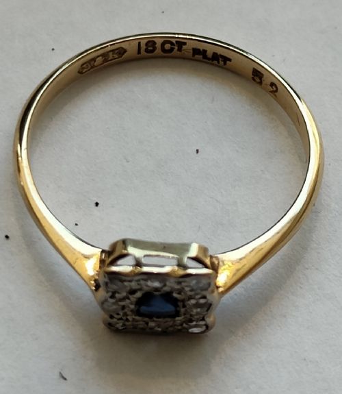 18CT GOLD PLATINUM ART DECO SAPPHIRE AND DIAMOND RING SIZE M5 - ADDITIONAL PHOTO 13