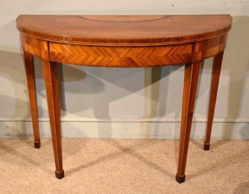 19th century kingwood and satinwood demilune card table - CATEGORY: ANTIQUE TABLES - DATED 19TH CENTURY