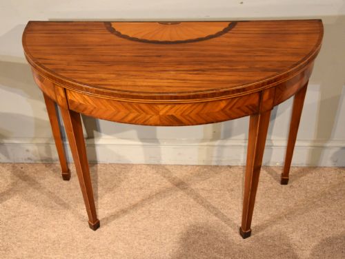 19TH CENTURY KINGWOOD AND SATINWOOD DEMILUNE CARD TABLE - ADDITIONAL PHOTO 1