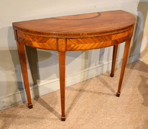 19TH CENTURY KINGWOOD AND SATINWOOD DEMILUNE CARD TABLE - ADDITIONAL PHOTO 3