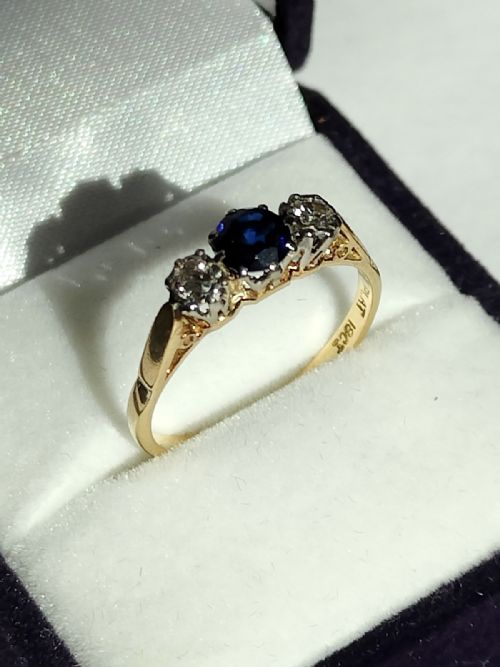 ART DECO 18CT GOLD PLATINUM SAPPHIRE DIAMOND TRILOGY RING - ADDITIONAL PHOTO 1