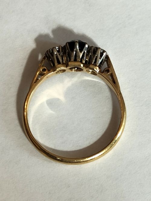 ART DECO 18CT GOLD PLATINUM SAPPHIRE DIAMOND TRILOGY RING - ADDITIONAL PHOTO 2