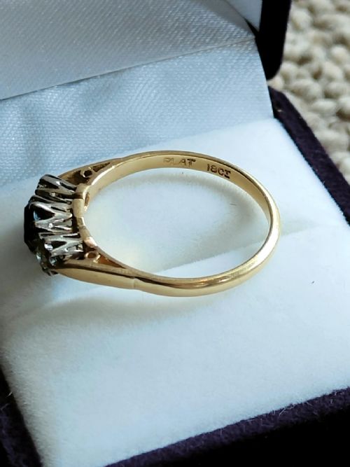 ART DECO 18CT GOLD PLATINUM SAPPHIRE DIAMOND TRILOGY RING - ADDITIONAL PHOTO 5