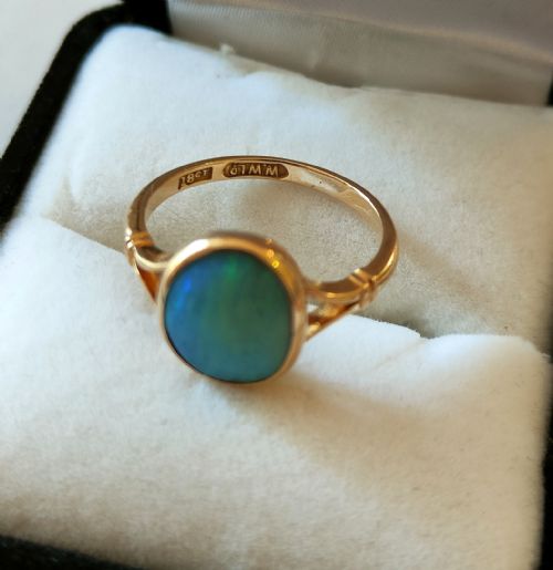 ART DECO 18CT GOLD AND OPAL DOUBLET SOLITAIRE RING - ADDITIONAL PHOTO 5