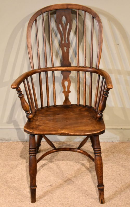 mid 19th century ash and elm high back windsor armchair - CATEGORY: ANTIQUE CHAIRS - DATED 19TH CENTURY