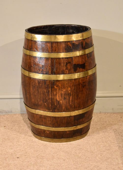 19TH CENTURY OAK AND BRASS BARREL STICK UMBRELLA STAND - ADDITIONAL PHOTO 3