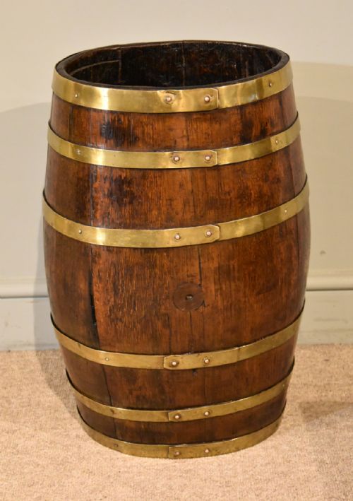 19TH CENTURY OAK AND BRASS BARREL STICK UMBRELLA STAND - ADDITIONAL PHOTO 4