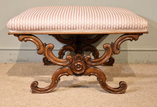 elegant william iv rosewood carved large stool - CATEGORY: ANTIQUE STOOLS - DATED 19TH CENTURY