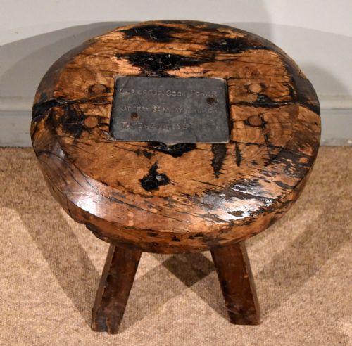 rustic rare spalted sycamore heavy stool - CATEGORY: ANTIQUE STOOLS - DATED 1900