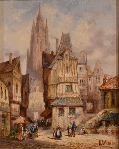 OIL PAINTING BY PAIR HENRY SCHAFER FECAMP NORMANDY NUREMBURG GERMANY - ADDITIONAL PHOTO 2
