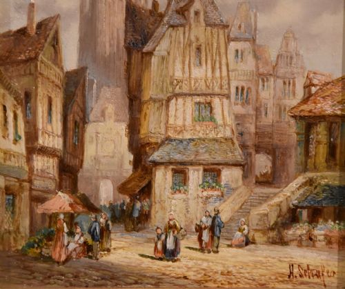 OIL PAINTING BY PAIR HENRY SCHAFER FECAMP NORMANDY NUREMBURG GERMANY - ADDITIONAL PHOTO 3