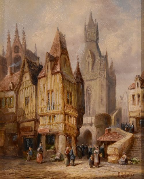 OIL PAINTING BY PAIR HENRY SCHAFER FECAMP NORMANDY NUREMBURG GERMANY - ADDITIONAL PHOTO 5