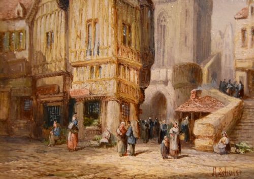 OIL PAINTING BY PAIR HENRY SCHAFER FECAMP NORMANDY NUREMBURG GERMANY - ADDITIONAL PHOTO 6