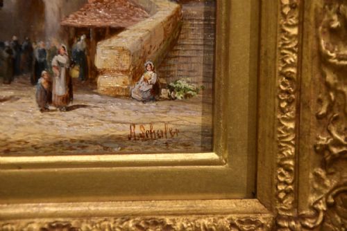 OIL PAINTING BY PAIR HENRY SCHAFER FECAMP NORMANDY NUREMBURG GERMANY - ADDITIONAL PHOTO 7
