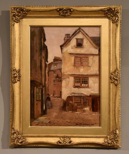 oil painting by donald henry floyd a quiet street view - CATEGORY: ANTIQUE ART - DATED 1920