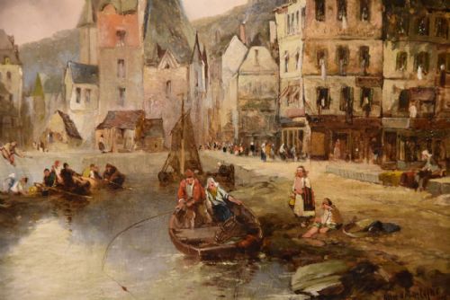 OIL PAINTING BY ALFRED MONTAGUE THE ENTRANCE TO THE HONFLEUR FROM THE WATER - ADDITIONAL PHOTO 4